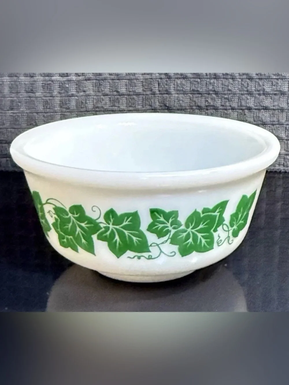Vintage Hazel Atlas Milk Glass Green Ivy Mixing Bowls 6